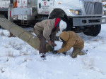 The ground wires were secured on the bottom of the pole.