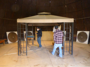 Students took a look at the old saw blades exhibited in the burner